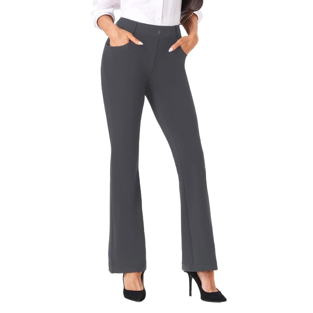 Viehunt Womens Dress Pants Straight Leg Stretchy Work Office Slacks Dark Grey